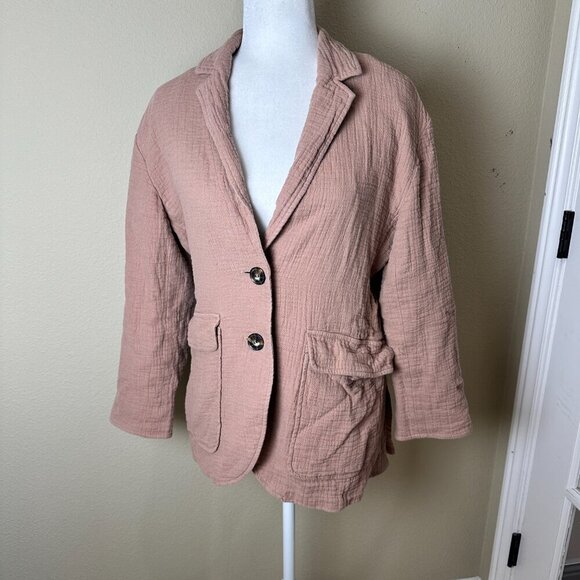 Madewell Linen Blend Gauze Neutral 2 Button Blazer Jacket Size Small - Picture 2 of 11